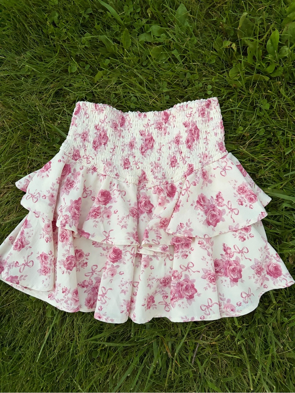 Altar’d State Smocked Floral Cottagecore Western Preppy Ruffled Mini Skirt - XS